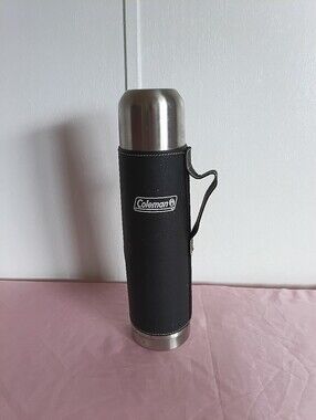 Coleman Stainless Steel 16 Oz. Vacuum Bottle Thermos with Leather Handle Vintage